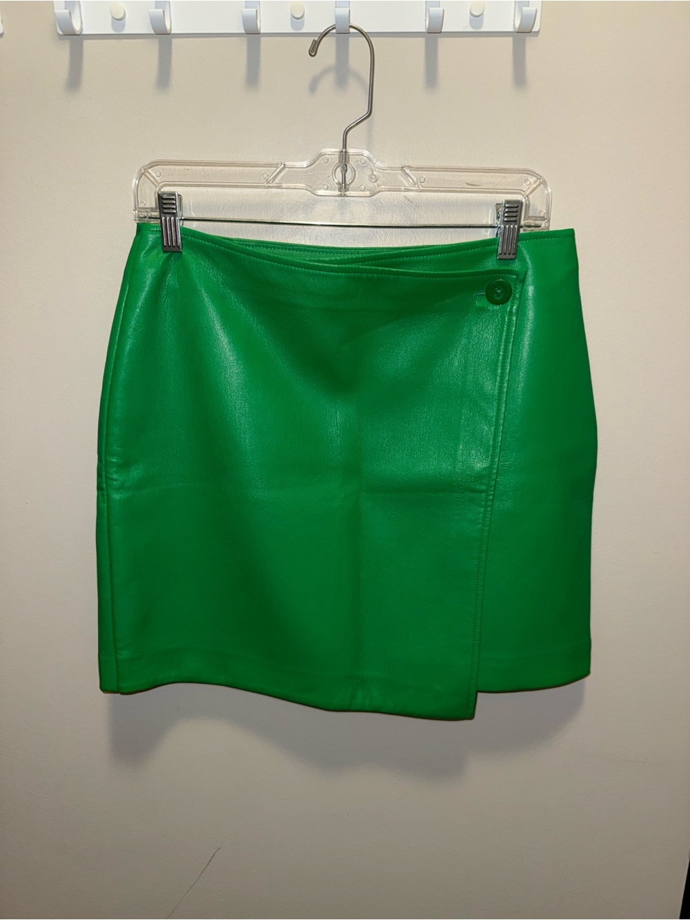 Babaton Green Faux Leather Wrap Mini Skirt